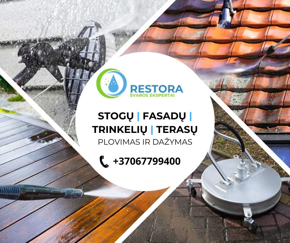 Stogų, trinkelių, fasadų, terasų plovimas