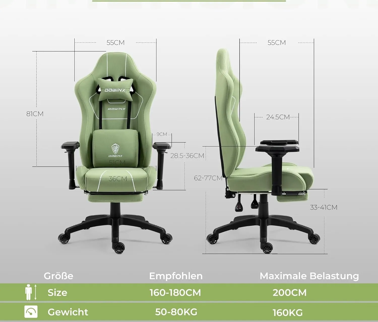 Premium klasės, ergonomiška "Dowinx" žaidimų kėdė. GREEN (ECO lether)