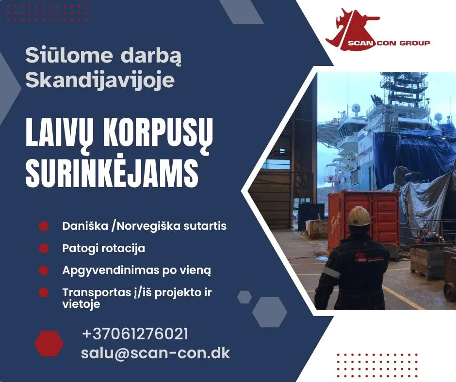 Darbas: laivų korpusų surinkėjai Norvegijoje