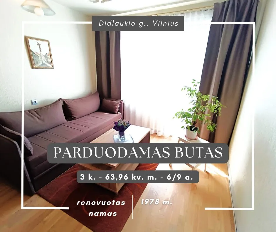 PARDUODAMAS ŠVIESUS IR TVARKINGAS 3 KAMBARIŲ BUTAS Baltupiuose, Vilniuje!
